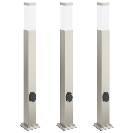 Bolderverlichting met stopcontact 3 stuks 80 cm RVS IP44 2