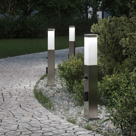 Bolderverlichting met sensor en stopcontact 3 stuks 50 cm roestvrij staal IP44 1