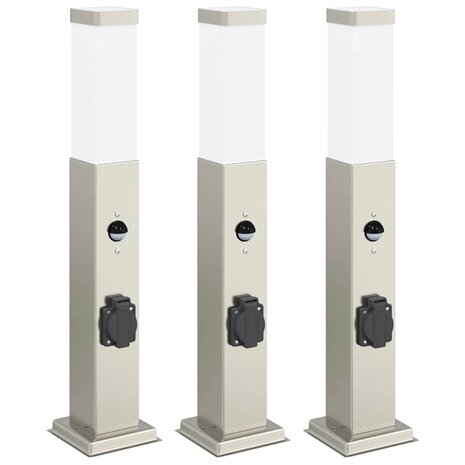 Bolderverlichting met sensor en stopcontact 3 stuks 50 cm roestvrij staal IP44 2