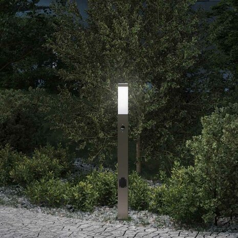 Bolderarmatuur met sensor en stopcontact 80 cm roestvrij staal IP44 1