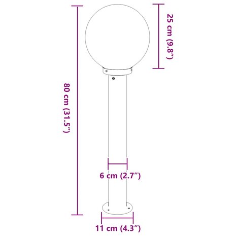 Bolderverlichting 80 cm RVS IP44 9