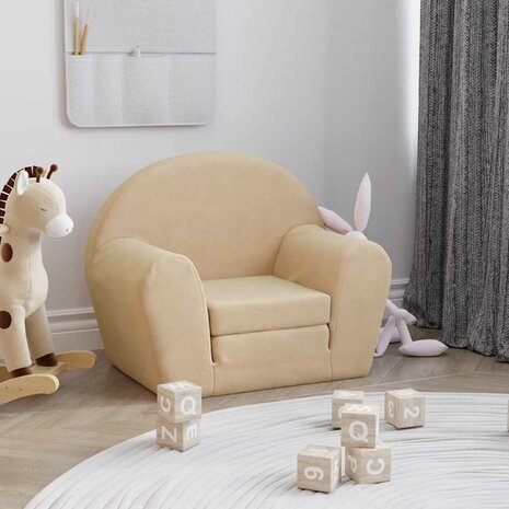 Kinderslaapbank zacht pluche cr&egrave;mekleurig 1