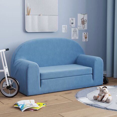 Kinderslaapbank 2-zits zacht pluche blauw 1