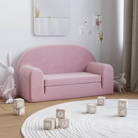 Kinderslaapbank 2-zits zacht pluche roze 1