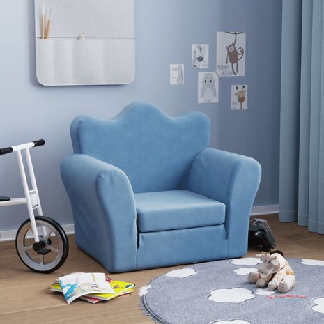 Kinderslaapbank zacht pluche blauw 1