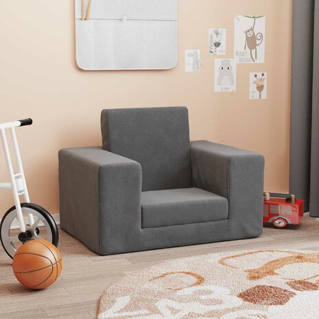 Kinderslaapbank zacht pluche antracietkleurig 2