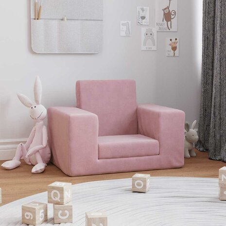 Kinderslaapbank zacht pluche roze 2