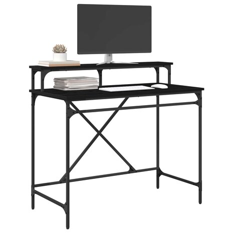 Bureau Zwart Eiken 100 x 50 x 90 cm Bewerkt hout 3