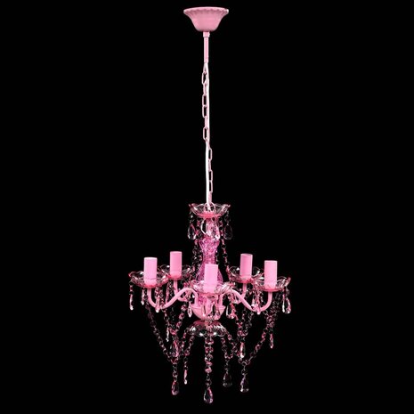 Kristallen licht met 5 gloeilampen rosa 2