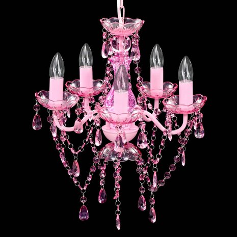 Kristallen licht met 5 gloeilampen rosa 3