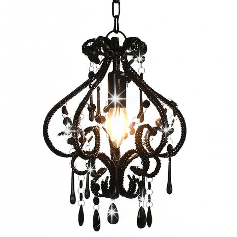 Plafondlamp met kralen rond E14 zwart 1
