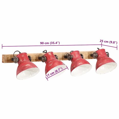 Wandlamp 25 W E27 90x25 cm verweerd rood 7