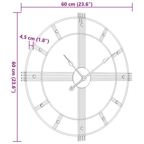 Wandklok &Oslash;60 cm ijzer zwart 7