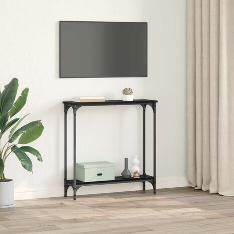 Wandtafel met plank Zwart Eiken 75 x 22,5 x 75 cm Bewerkt hout 4