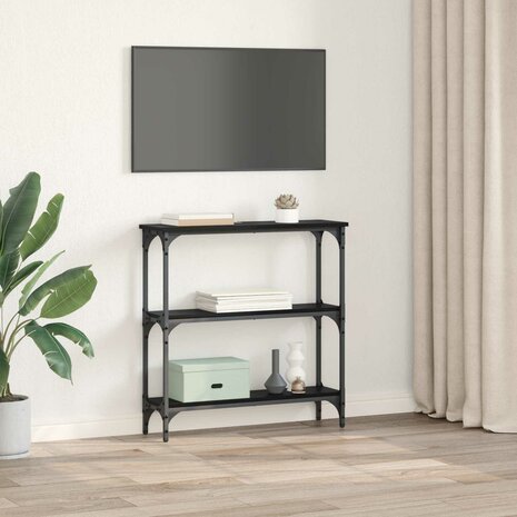 Wandtafel met plank Zwart Eiken 75 x 22,5 x 75 cm Bewerkt hout 4