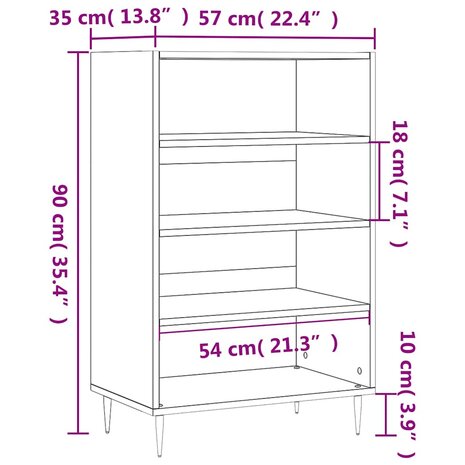 Hoge kast 57x35x90 cm bewerkt hout wit 9