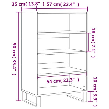 Hoge kast 57x35x90 cm bewerkt hout wit 9