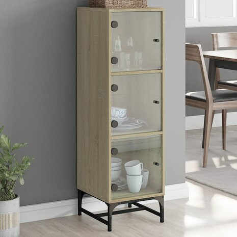 Hoge kast met glazen deuren 35x37x120 cm sonoma eikenkleurig 1