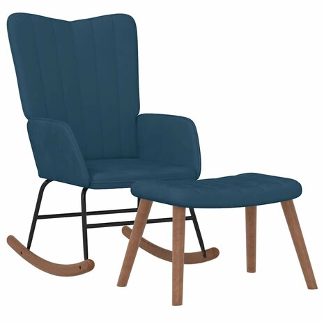Schommelstoel met voetenbank fluweel blauw 2