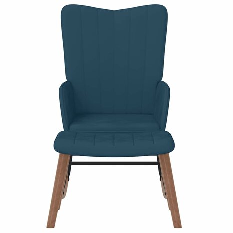 Schommelstoel met voetenbank fluweel blauw 3