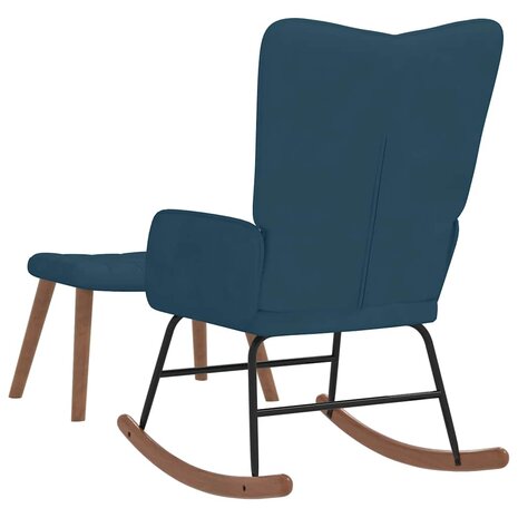 Schommelstoel met voetenbank fluweel blauw 5