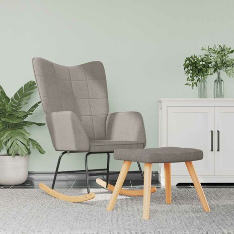 Schommelstoel met voetenbank stof taupe 1