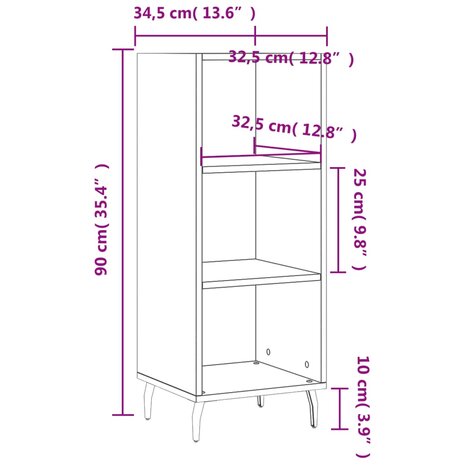 Dressoir 34,5x32,5x90 cm bewerkt hout bruin eikenkleur 9