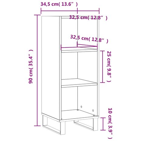 Dressoir 34,5x32,5x90 cm bewerkt hout gerookt eikenkleurig 9