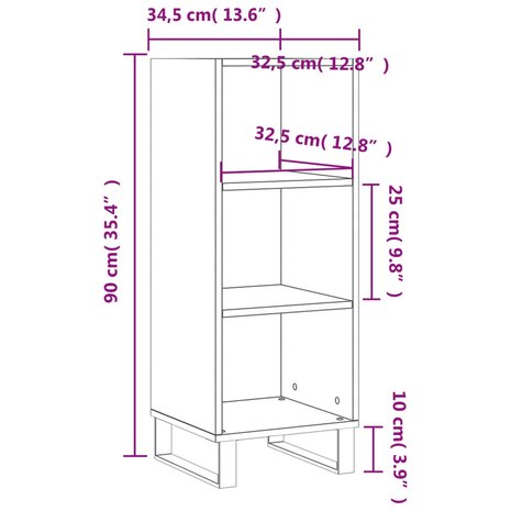 Dressoir 34,5x32,5x90 cm bewerkt hout bruin eikenkleur 9