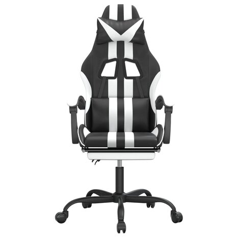 Gamestoel met voetensteun kunstleer zwart en wit 3