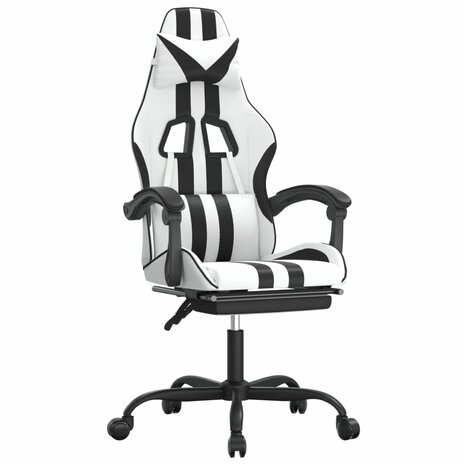Gamestoel met voetensteun kunstleer wit en zwart 2
