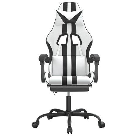 Gamestoel met voetensteun kunstleer wit en zwart 3