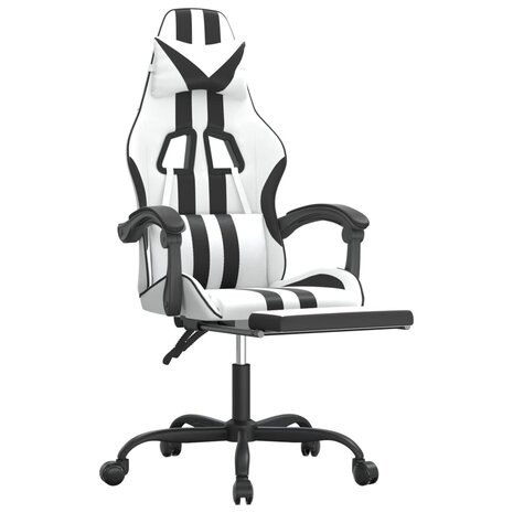 Gamestoel met voetensteun kunstleer wit en zwart 6