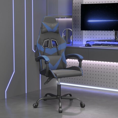 Gamestoel kunstleer zwart en blauw 1