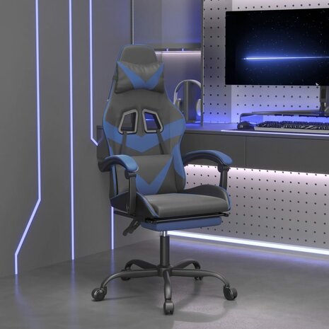 Gamestoel met voetensteun kunstleer zwart en blauw 1