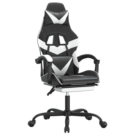 Gamestoel met voetensteun kunstleer zwart en wit 2