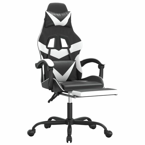 Gamestoel met voetensteun kunstleer zwart en wit 6