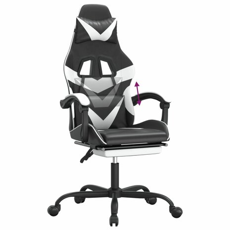 Gamestoel met voetensteun kunstleer zwart en wit 8