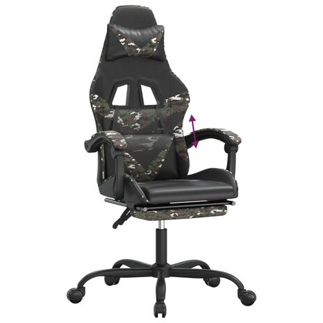 Gamestoel met voetensteun kunstleer zwart en camouflage 8