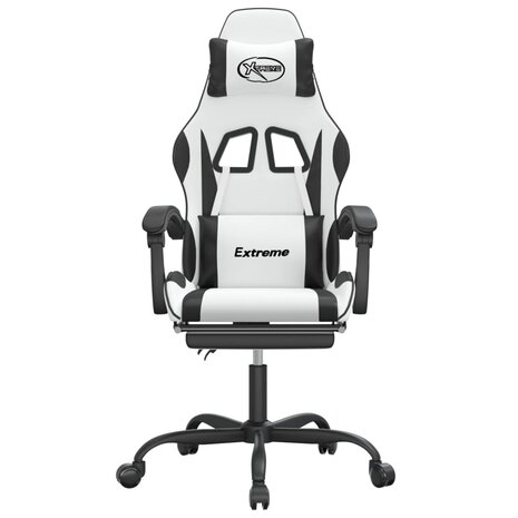 Gamestoel met voetensteun kunstleer wit en zwart 3