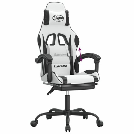 Gamestoel met voetensteun kunstleer wit en zwart 8