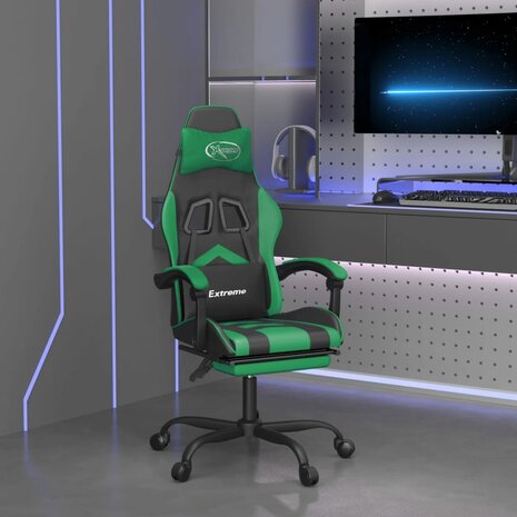 Gamestoel met voetensteun kunstleer zwart en groen 1