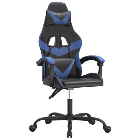Gamestoel draaibaar kunstleer zwart en blauw 2