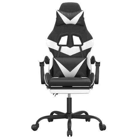 Gamestoel draaibaar met voetensteun kunstleer zwart en wit 3