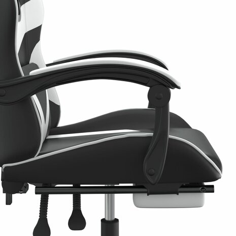 Gamestoel draaibaar met voetensteun kunstleer zwart en wit 8