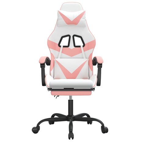 Gamestoel draaibaar met voetensteun kunstleer wit en roze 3