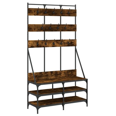 Kledingrek met schoenenrek 100x40x184 cm gerookt eikenkleurig 2