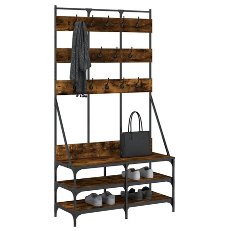Kledingrek met schoenenrek 100x40x184 cm gerookt eikenkleurig 3