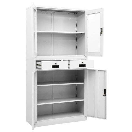 Kantoorkast 90x40x180 cm staal en gehard glas wit 6