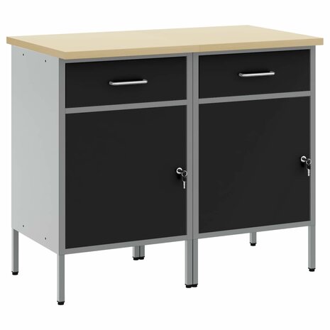 Werkkast met lade 2 pcs Zwart en Grijs 100 x 55 x 85 cm 2